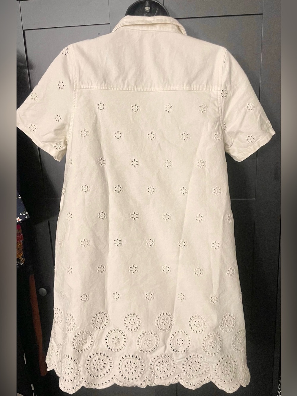En Saison ~ Designer White Eyelet Polo Denim Button Down Mini Dress - S - Picture 10 of 14